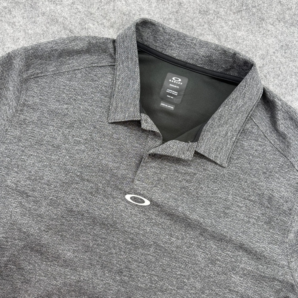 Oakley Polo Shirt Mens 2XL Gray Heathered Short Sleeve Regular Fit Sport Golf